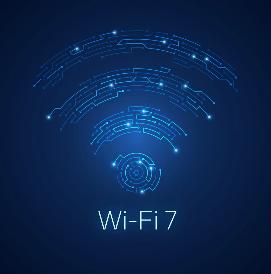 WiFi 7 graphic illustration showing next generation wireless connectivity and high-speed enterprise networking