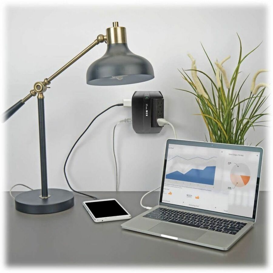 Alternate-Image8 Image for Eaton Tripp Lite Series Protect It! Surge Protector with 3 Rotatable Outlets, 3 Stationary, side facing Outlets, Direct-Plug In, 1200 Joules