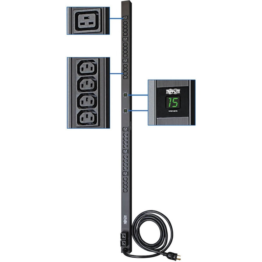 Alternate-Image1 Image for Eaton Tripp Lite Series 5.5kW Single-Phase Local Metered PDU, 208/230V Outlets (6-C19 & 24-C13), L6-30P, 10 ft. (3.05 m) Cord, 0U Vertical