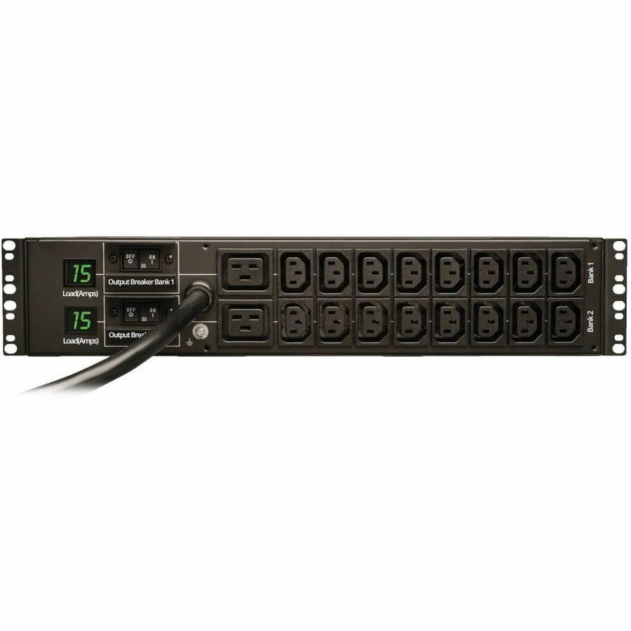 Front Image for Tripp Lite by Eaton PDU 5.5kW Single-Phase Local Metered PDU 208/230V Outlets (16 C13 & 2 C19) L6-30P 12 ft. (3.66 m) Cord 2U Rack-Mount TAA