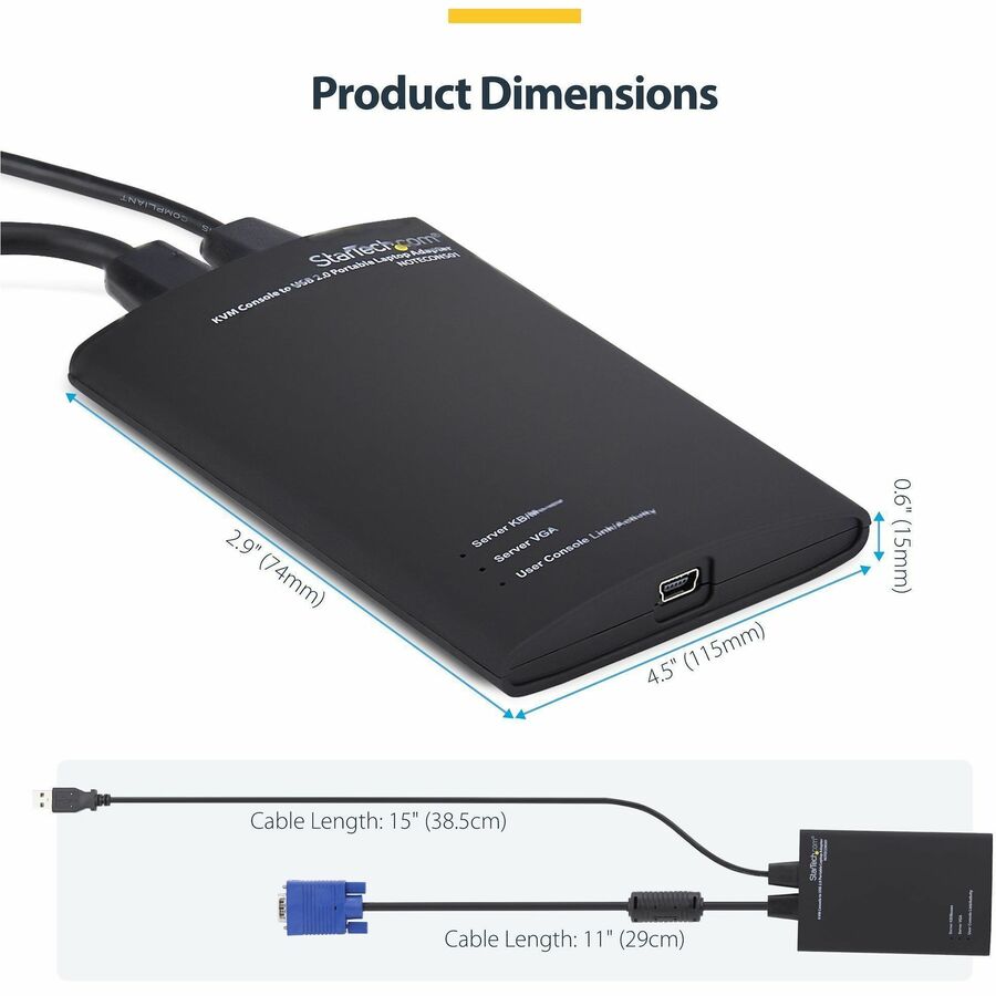 Alternate-Image7 Image for StarTech.com KVM Console to USB 2.0 Portable Laptop Crash Cart Adapter, Compact Notebook/Netbook KVM to USB Portable KVM Console, TAA