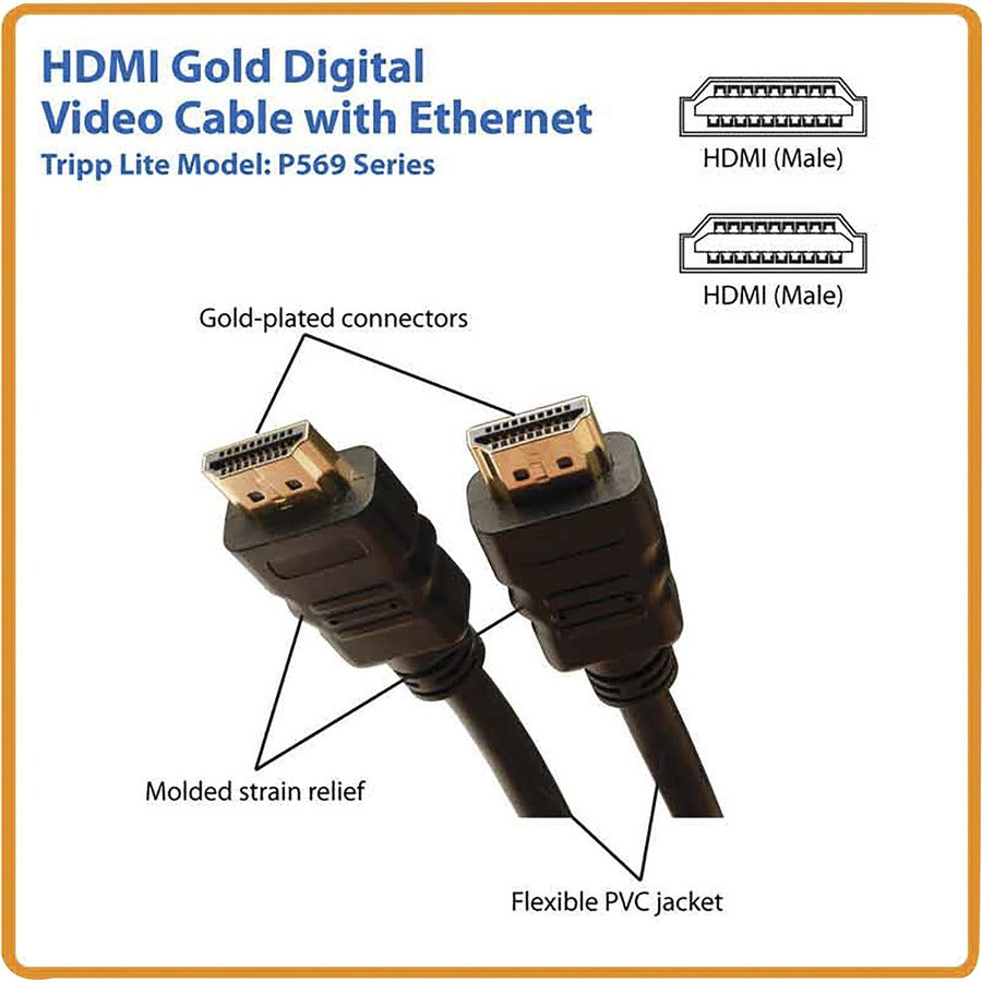 Alternate-Image1 Image for Eaton Tripp Lite Series High Speed HDMI Cable with Ethernet, UHD 4K, Digital Video with Audio (M/M), 3 ft. (0.91 m)