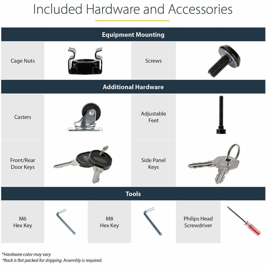 Alternate-Image6 Image for StarTech.com 4-Post 25U Server Rack Cabinet, 19" Data Rack Cabinet for Computer / IT Equipment, Home Network Rack, Half Height Server Rack