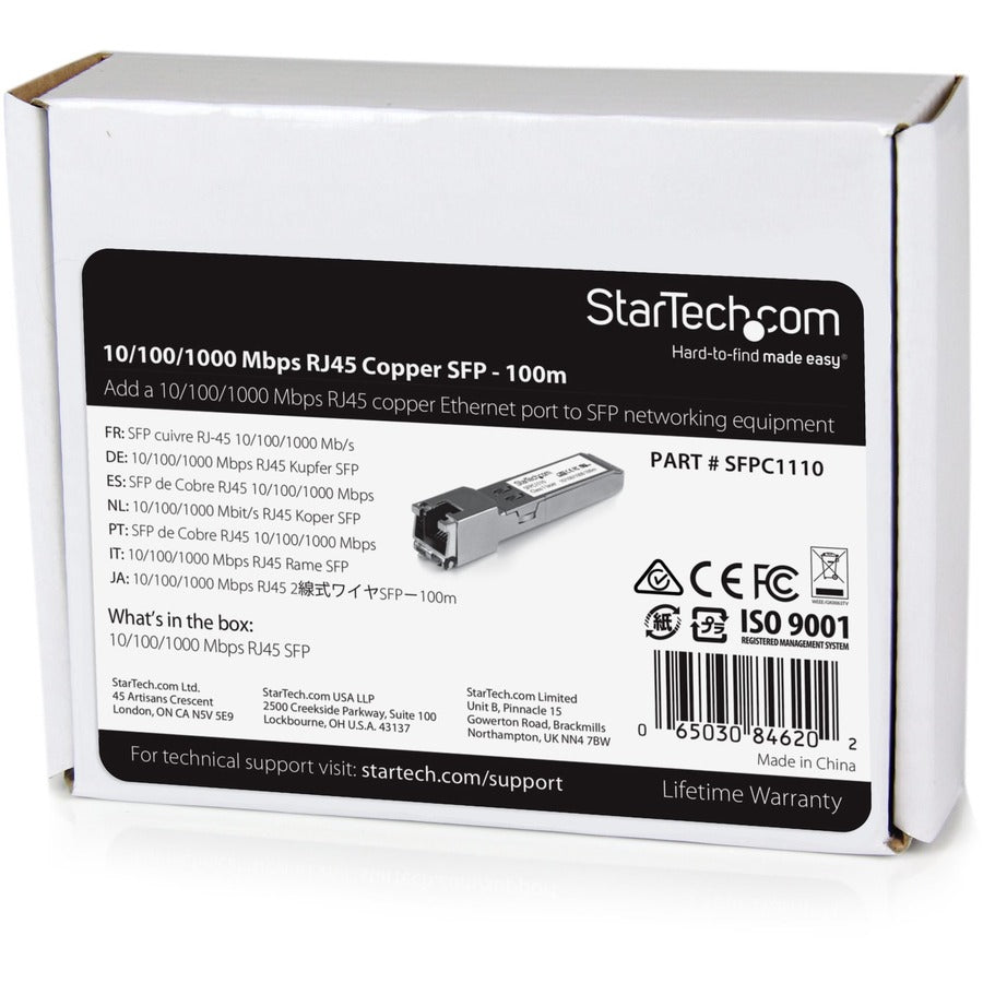 Alternate-Image4 Image for StarTech.com Cisco SFP-GE-T Compatible SFP Module - 1000BASE-T - 10/100/1000 Mbps SFP to RJ45 Cat6/Cat5e Transceiver - 100m