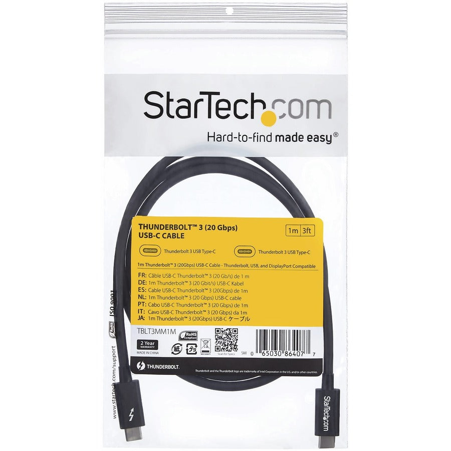 Alternate-Image4 Image for StarTech.com 1m (3.3ft) Thunderbolt 3 Cable, 20Gbps, 100W PD, 4K Video, Thunderbolt-Certified, Compatible w/ TB4/USB 3.2/DisplayPort