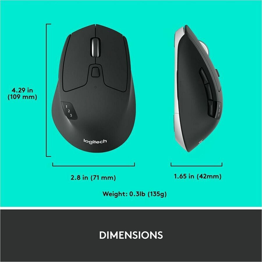 Alternate-Image9 Image for Logitech M720 Triathlon Multi-Device Wireless Mouse, Bluetooth, USB Unifying Receiver, 1000 DPI, 8 Buttons, Black