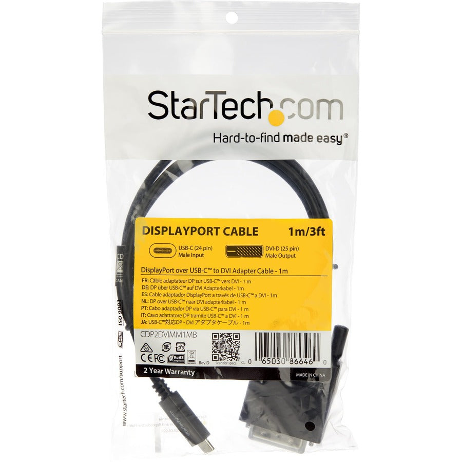 Alternate-Image4 Image for StarTech.com 3.3 ft / 1 m USB-C to DVI Cable - USB Type-C Video Adapter Cable - 1920 x 1200 - Black