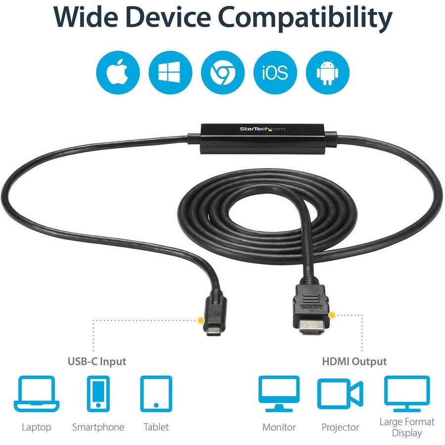 Alternate-Image4 Image for StarTech.com USB C to HDMI Cable - 6 ft / 2m - USB-C to HDMI 4K 60Hz - USB Type C to HDMI - Computer Monitor Cable