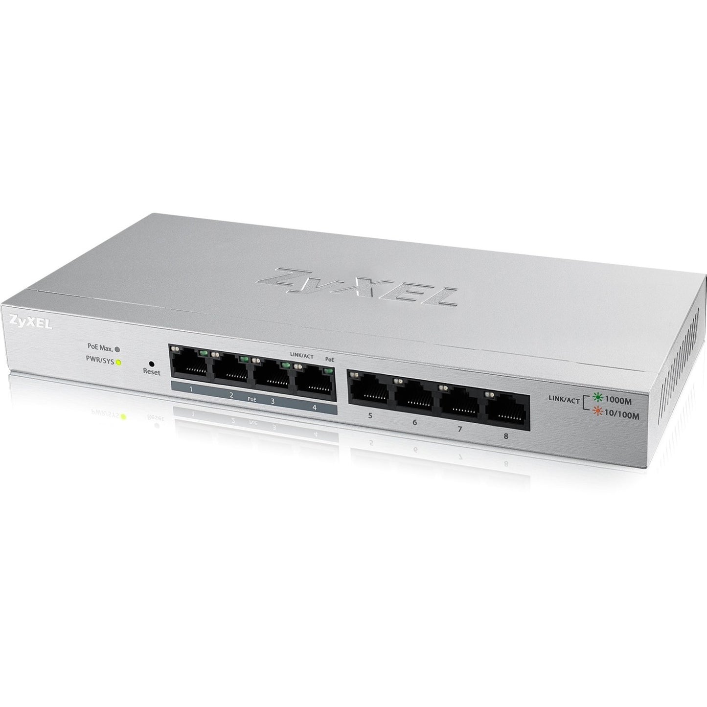 Main Image for Zyxel 8-Port Gigabit Ethernet Web Managed POE+ Switch | 4 x PoE+ @ 60W | VLAN Support | Metal Case | Desktop or Wall-Mount | Fanless |Lifetime Warranty | QoS | Ethernet Splitter | GS1200-8HPv2