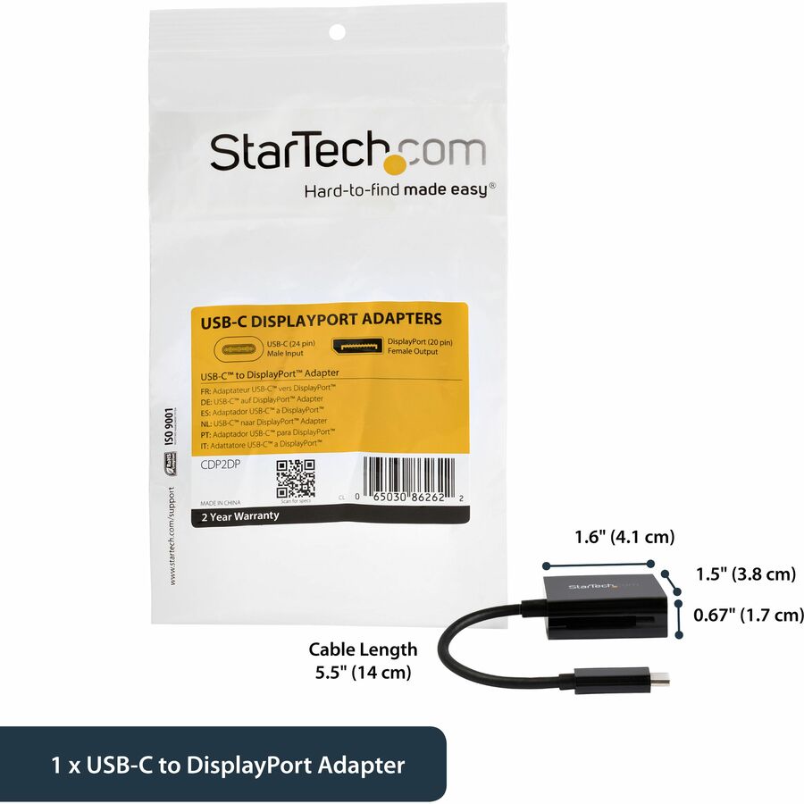Alternate-Image4 Image for StarTech.com USB C to DisplayPort Adapter 4K 60Hz - USB Type-C to DP 1.4 Monitor Video Converter (DP Alt Mode) - Thunderbolt 3 Compatible