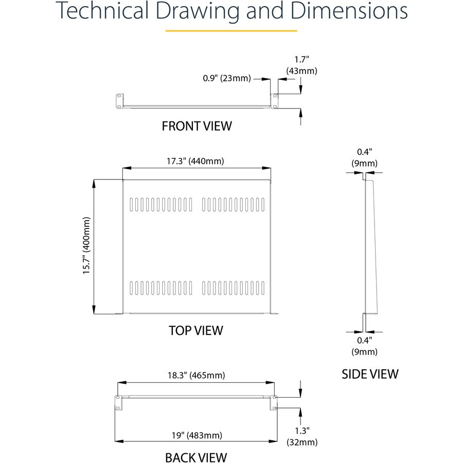 Alternate-Image8 Image for StarTech.com 1U Vented Server Rack Cabinet Shelf - Fixed 16" Deep Cantilever Rackmount Tray for 19" Data/AV/Network Enclosure w/Cage Nuts