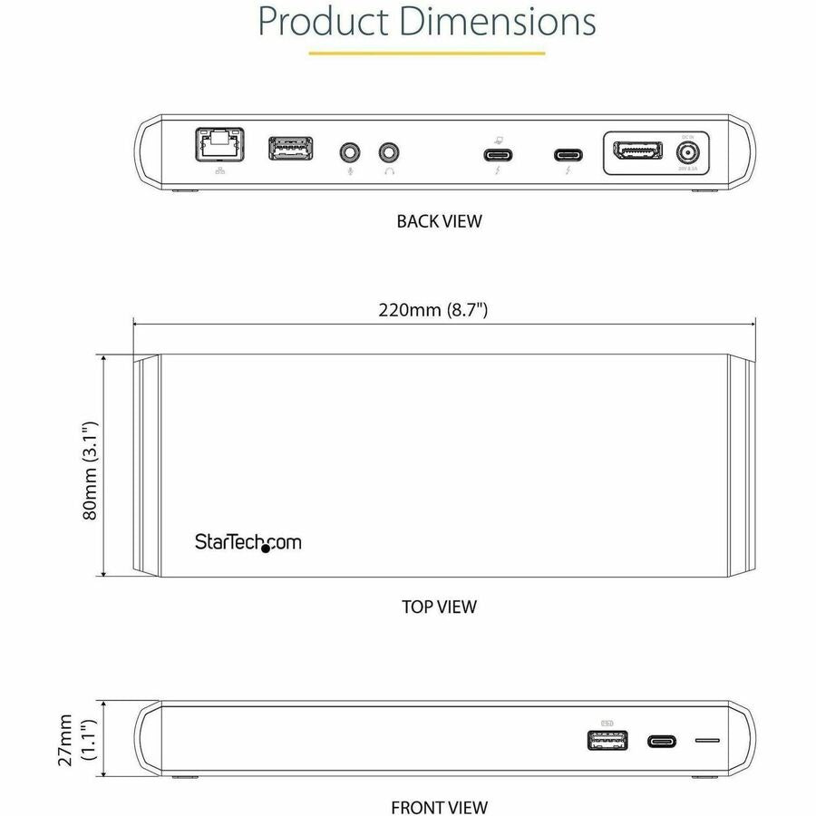 Alternate-Image9 Image for StarTech.com Thunderbolt 3 Dock - Dual Monitor 4K 60Hz TB3 Laptop Docking Station with DisplayPort - 85W Power Delivery - 3x USB 3.0, GbE