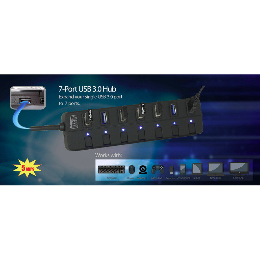 Alternate-Image9 Image for Adesso 7-ports USB 3.0 Hub with 5V2A Power Adaptor