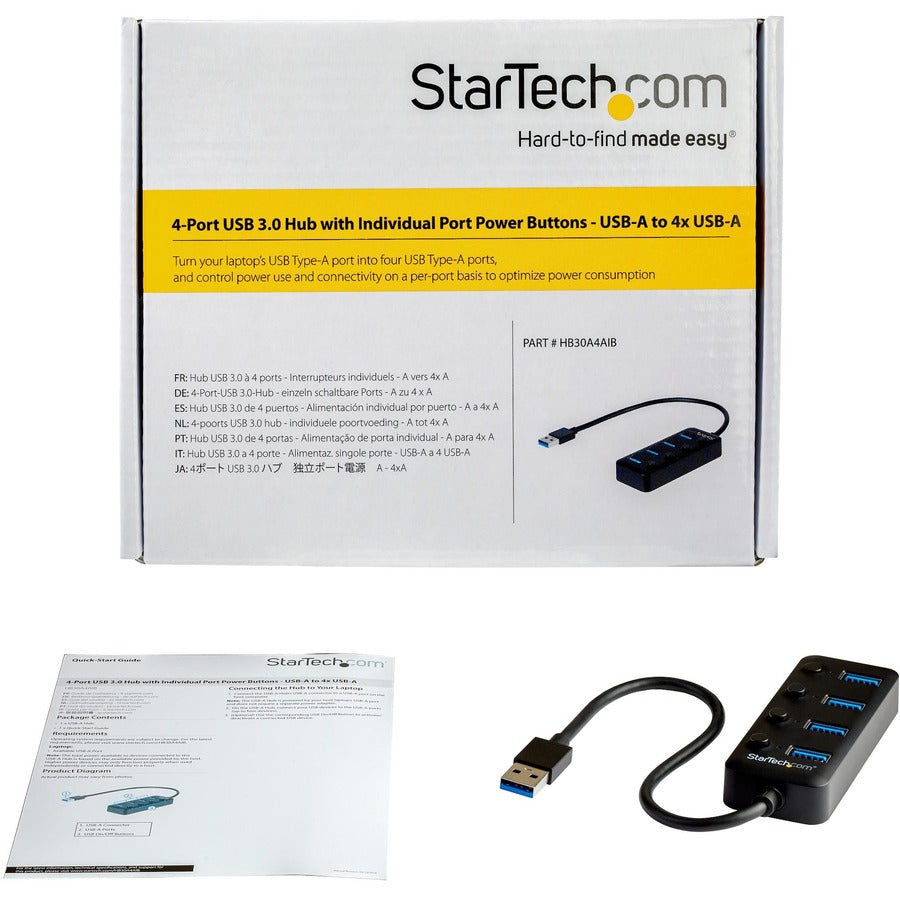 Alternate-Image3 Image for StarTech.com 4 Port USB 3.0 Hub - USB Type-A to 4x USB-A with Individual On/Off Port Switches - SuperSpeed 5Gbps USB 3.2 Gen 1 - Bus Power