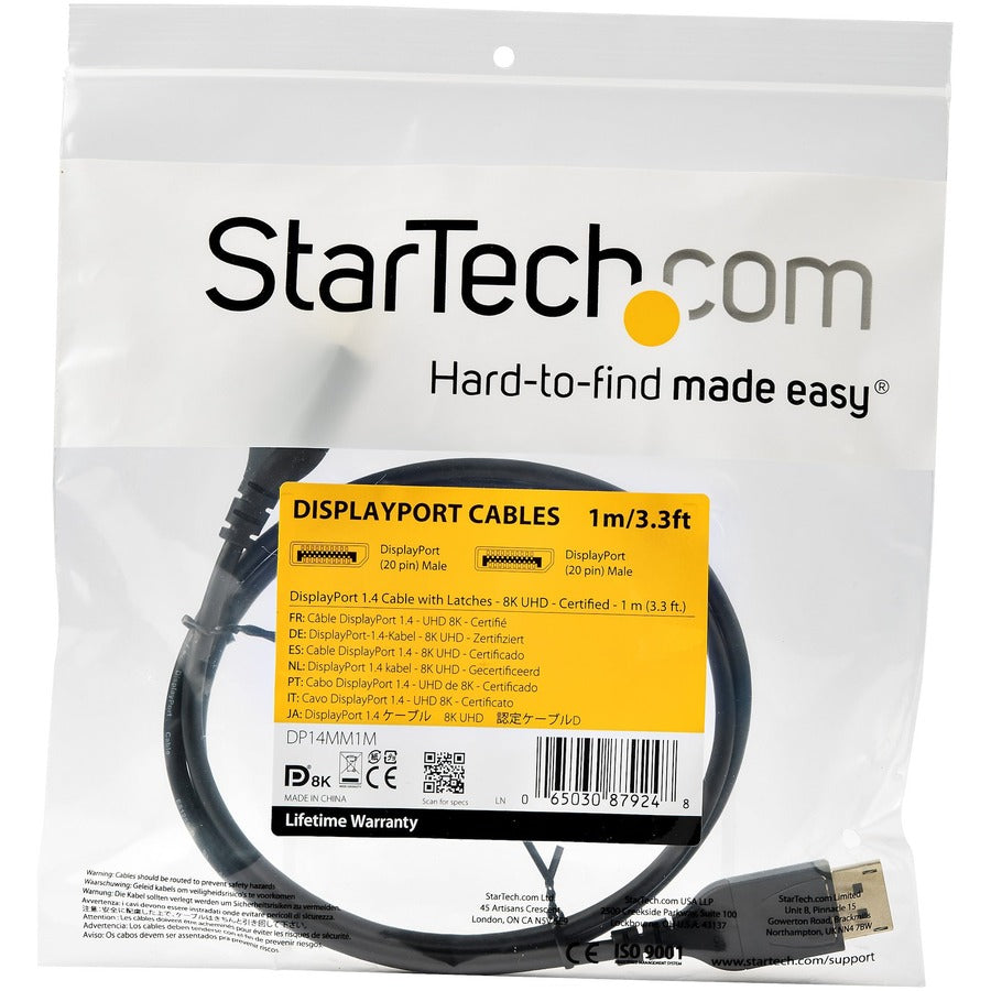 Alternate-Image3 Image for StarTech.com 1 m VESA Certified DisplayPort 1.4 Cable - 8K 60Hz HBR3 HDR - 3 ft Super UHD 4K 120Hz - DP to DP Slim Video Monitor Cord M/M