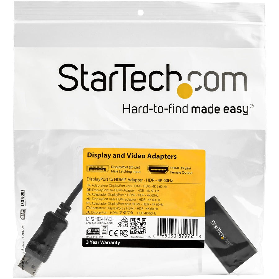 Alternate-Image5 Image for StarTech.com DisplayPort to HDMI Adapter, 4K 60Hz HDR10 Active DisplayPort 1.4 to HDMI 2.0b Converter, Latching DP Connector, DP to HDMI