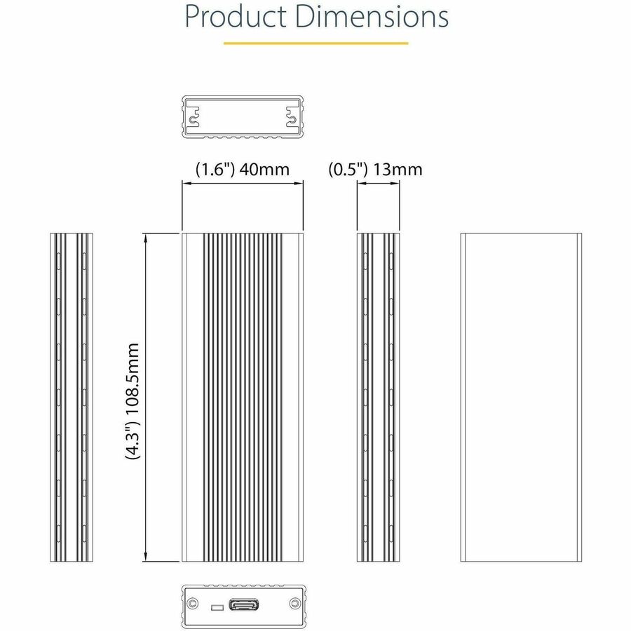 Alternate-Image6 Image for StarTech.com USB-C (10Gbps) to M.2 NVMe SSD Enclosure - Portable M.2 PCIe Aluminum Case - 1GB/s Read & Write - Mac & PC