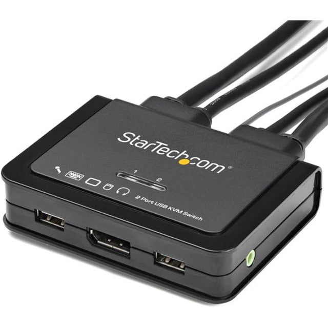 Left Image for StarTech.com 2 Port DisplayPort KVM Switch - 4K 60Hz - UHD DP 1.2 USB KVM Switch w/ 4ft Cables & Audio - Bus Powered & Remote Switching
