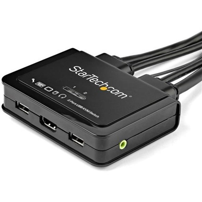 Left Image for StarTech.com 2 Port HDMI KVM Switch - 4K 60Hz - Compact UHD HDMI USB KVM Switch with 4ft Cables & Audio - Bus Powered & Remote Switching