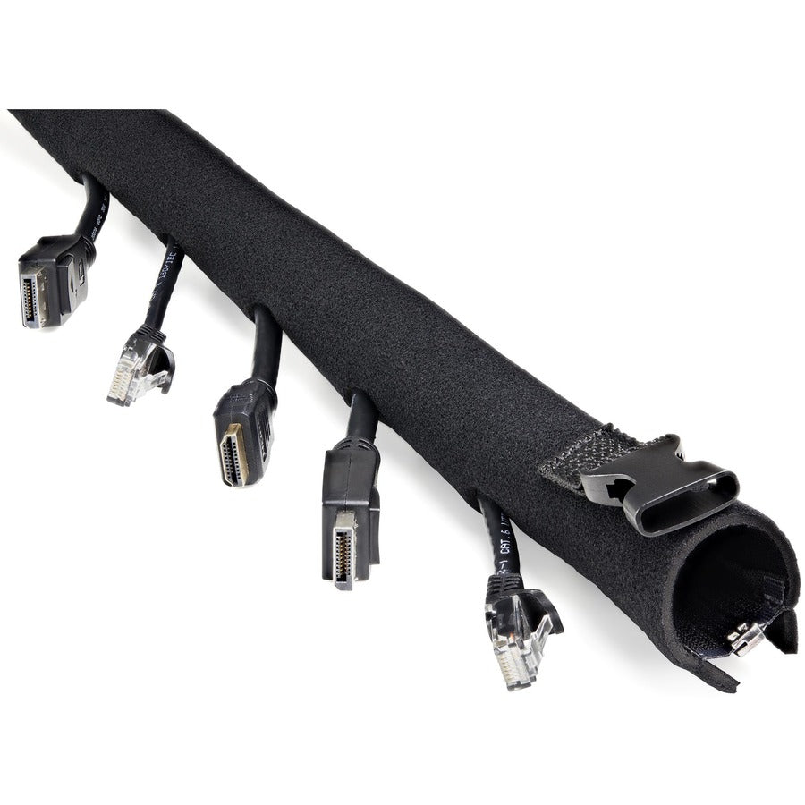 Alternate-Image3 Image for StarTech 40" Neoprene Cable Management Sleeve with Zipper/Buckle, Computer/PC Cord Cover, Flexible Cable Sleece/Organizer Wrap, Black