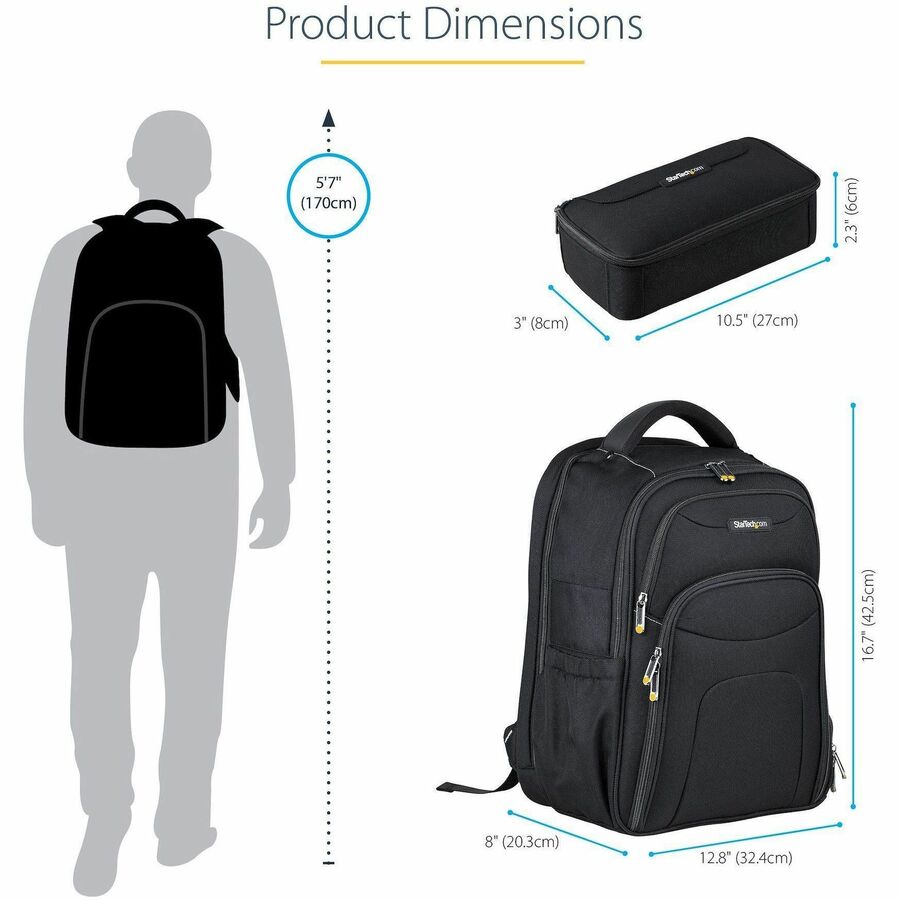 Alternate-Image7 Image for StarTech 15.6" Laptop Backpack w/ Removable Accessory Case, Professional IT Tech Backpack for Work/Travel/Commute, Nylon Computer Bag