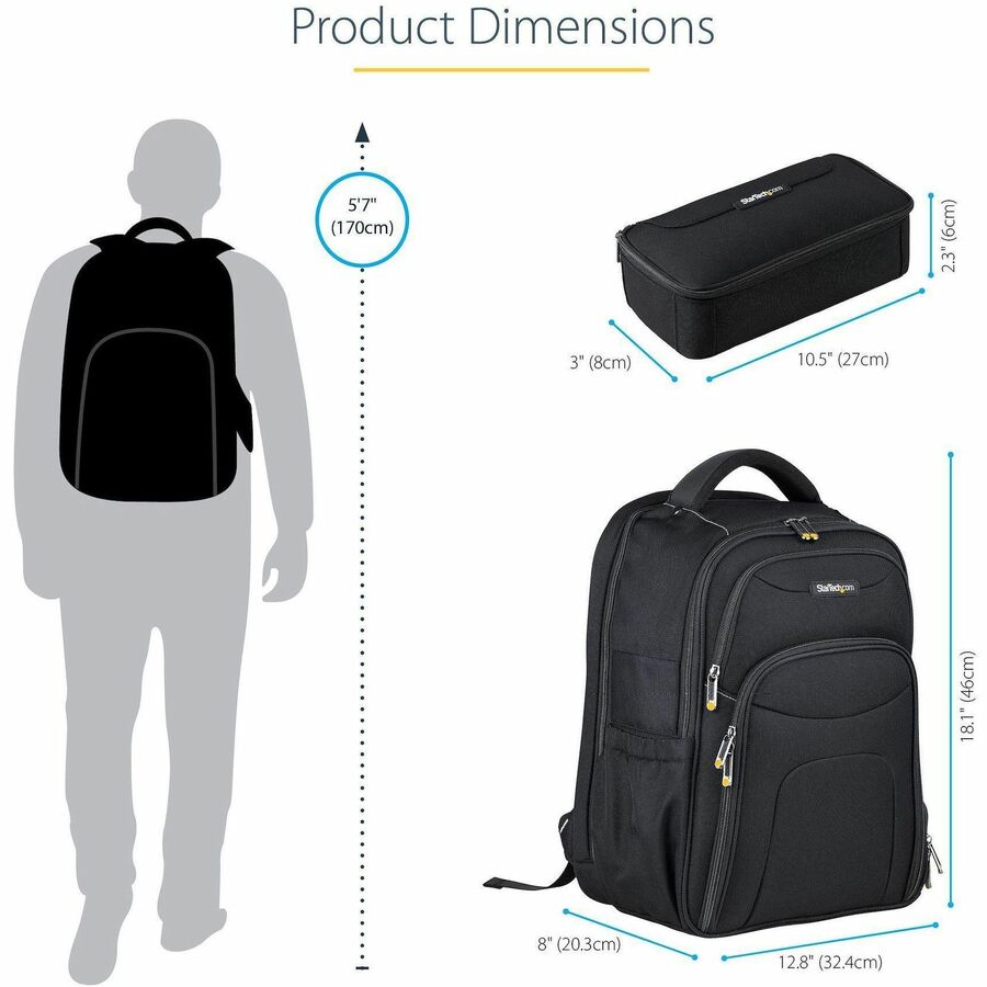 Alternate-Image7 Image for StarTech.com 17.3" Laptop Backpack w/ Removable Accessory Case, Professional IT Tech Backpack for Work/Travel/Commute, Nylon Computer Bag
