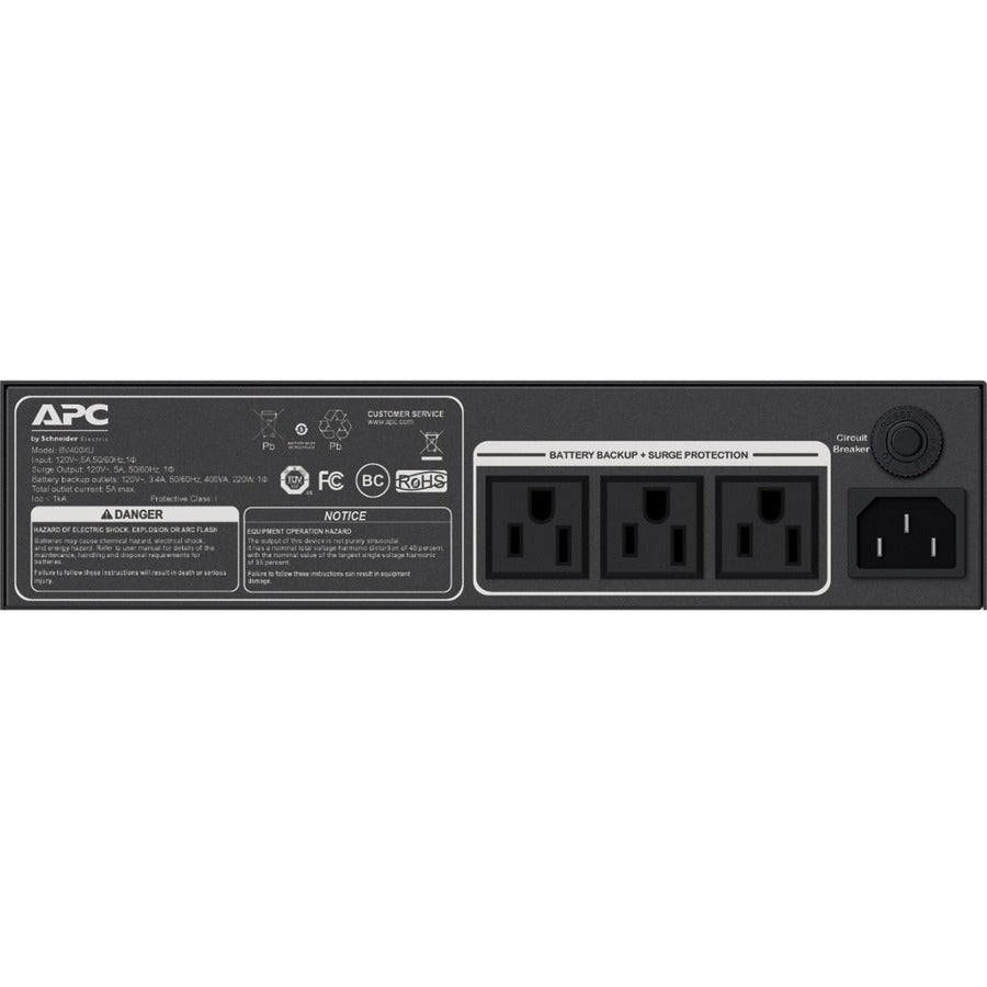 Rear Image for APC Back-UPS 400VA, 120V, Flexible Mounting, Low Profile, Industrial, 3 NEMA outlets