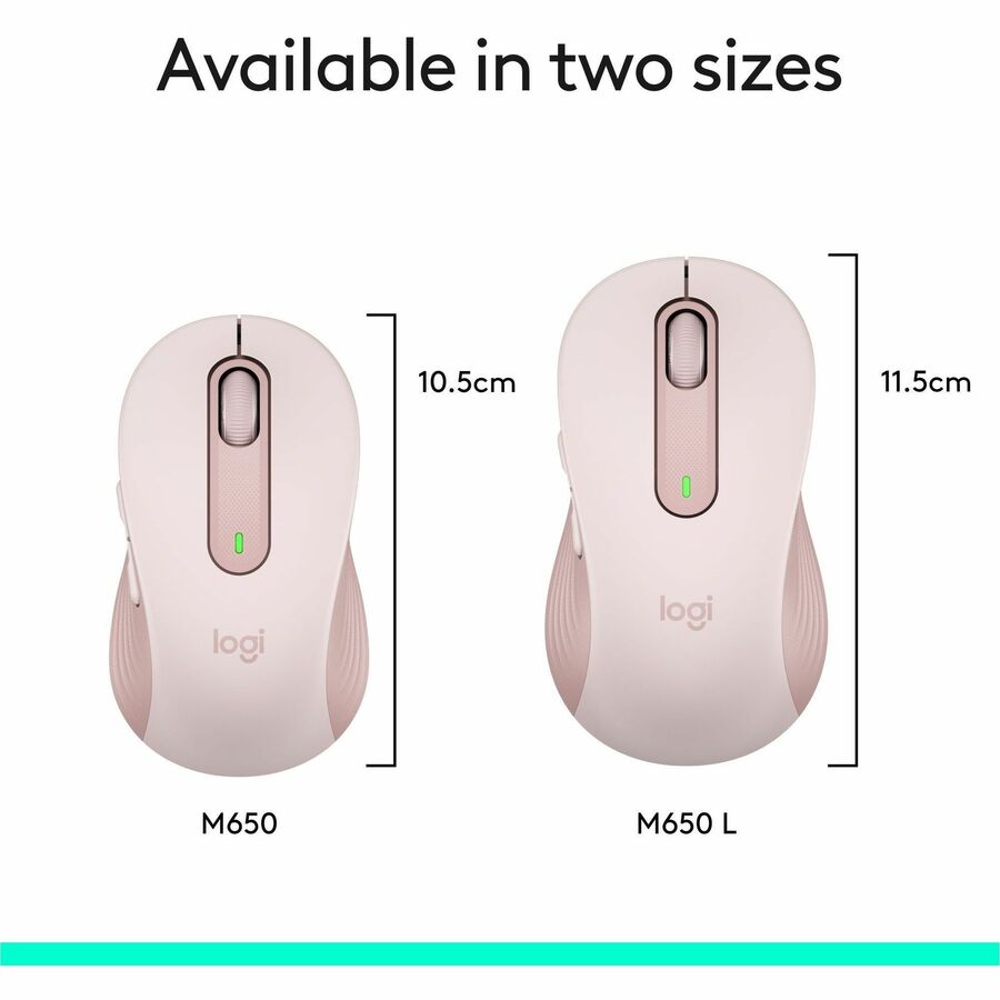 Alternate-Image9 Image for Logitech Signature M650 Wireless Mouse - For Small to Medium Sized Hands, 2-Year Battery, Silent Clicks, Rose