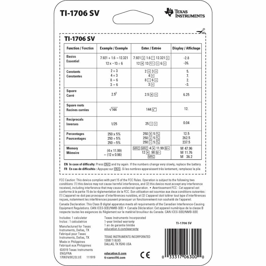 Alternate-Image2 Image for Texas Instruments TI-1706 SV Simple Calculator