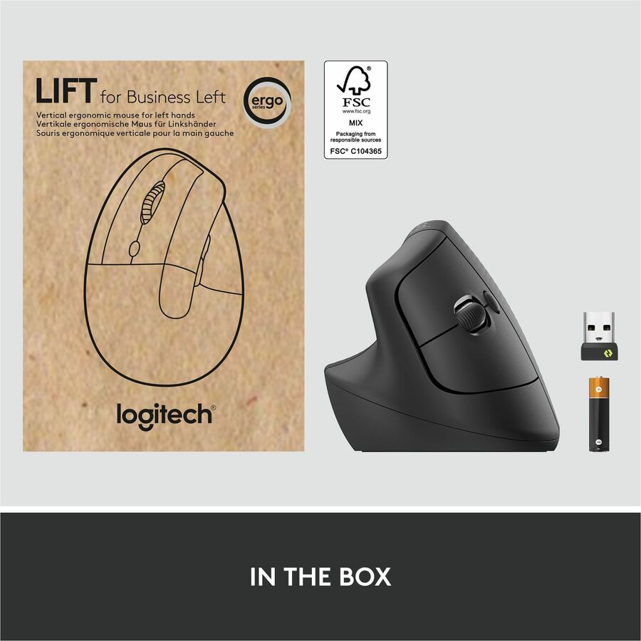 Alternate-Image8 Image for Logitech Lift for Business Left, Vertical Ergonomic Mouse - Left-handed, Wireless, Bluetooth or Secured Logi Bolt USB, Quiet clicks, Graphite