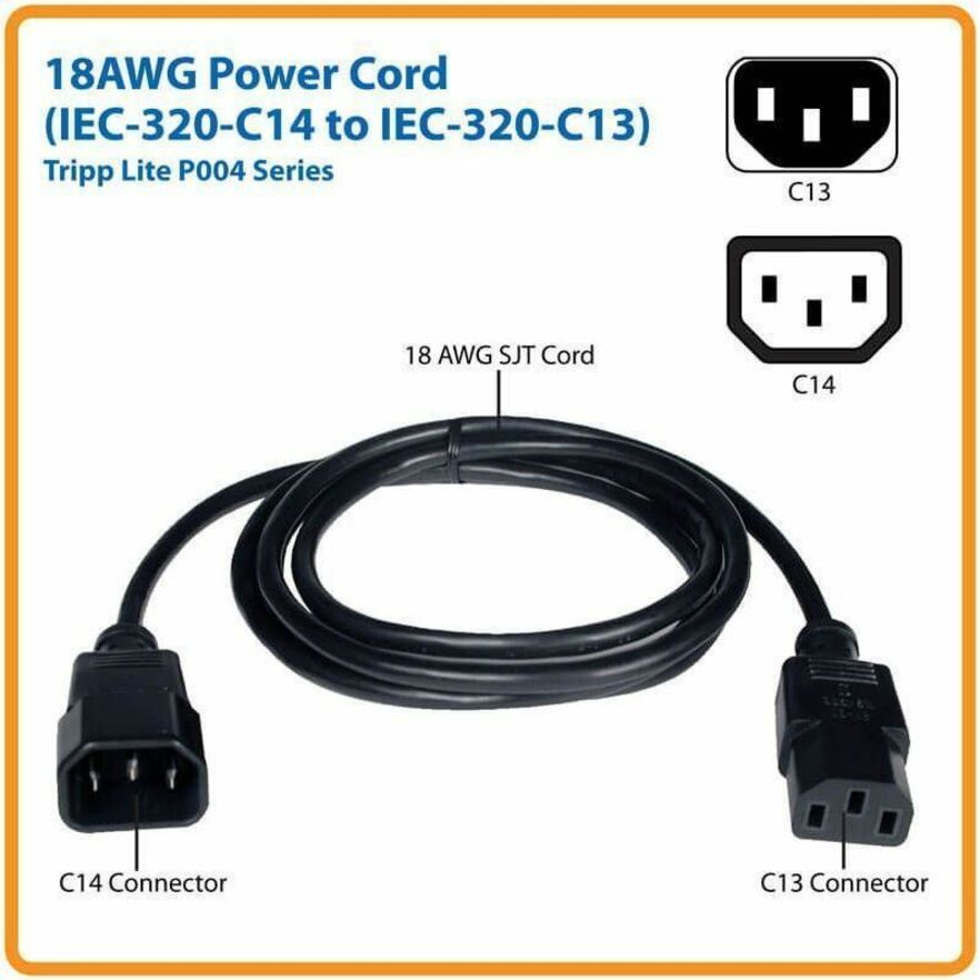 Alternate-Image4 Image for Eaton Tripp Lite Series PDU Power Cord, C13 to C14 - 10A, 250V, 18 AWG, 6 ft. (1.83 m), Black