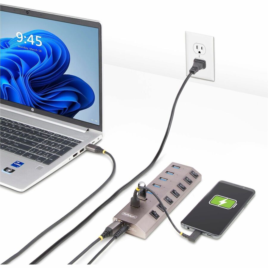 Alternate-Image8 Image for StarTech.com 7-Port Self-Powered USB-C Hub with Individual On/Off Switch, Desktop/Laptop USB-C to USB-A Hub, USB Type C Hub w/Power Supply