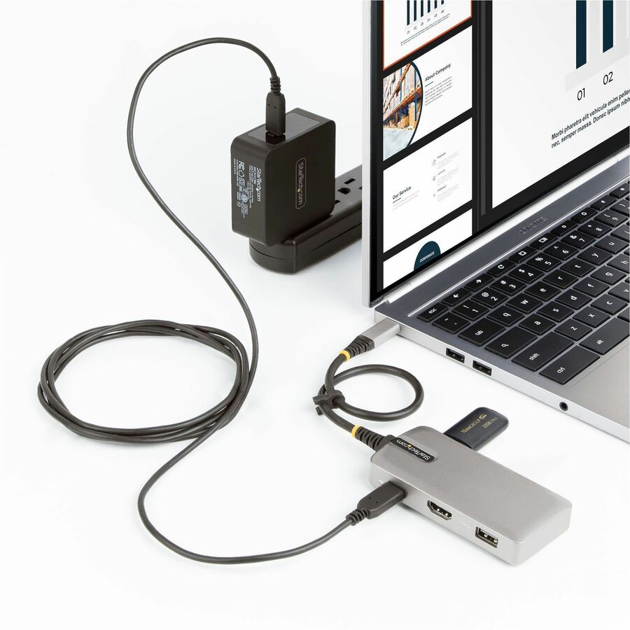 Alternate-Image7 Image for StarTech USB-C Multiport Adapter, 4K 60Hz HDMI, 3-Port USB Hub, 100W Power Delivery Pass-Through, Mini Dock, Windows/macOS/ChromeOS