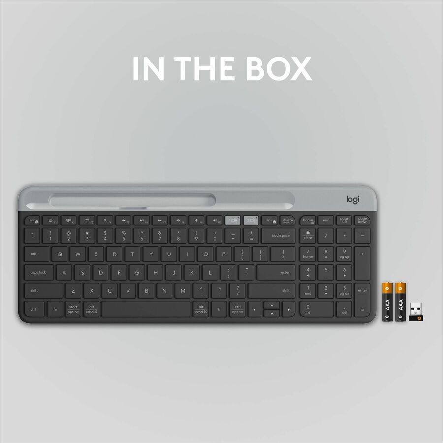 Alternate-Image8 Image for Logitech K585 Multi-Device Slim Wireless Keyboard, Built-in Cradle for device, Bluetooth/Receiver, Easy Switch, Graphite