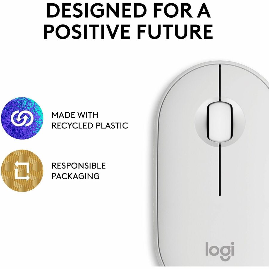 Alternate-Image9 Image for Logitech Pebble Mouse 2 M350s Slim Bluetooth Wireless Mouse, Portable, Customizable Button, Quiet Clicks, Tonal White