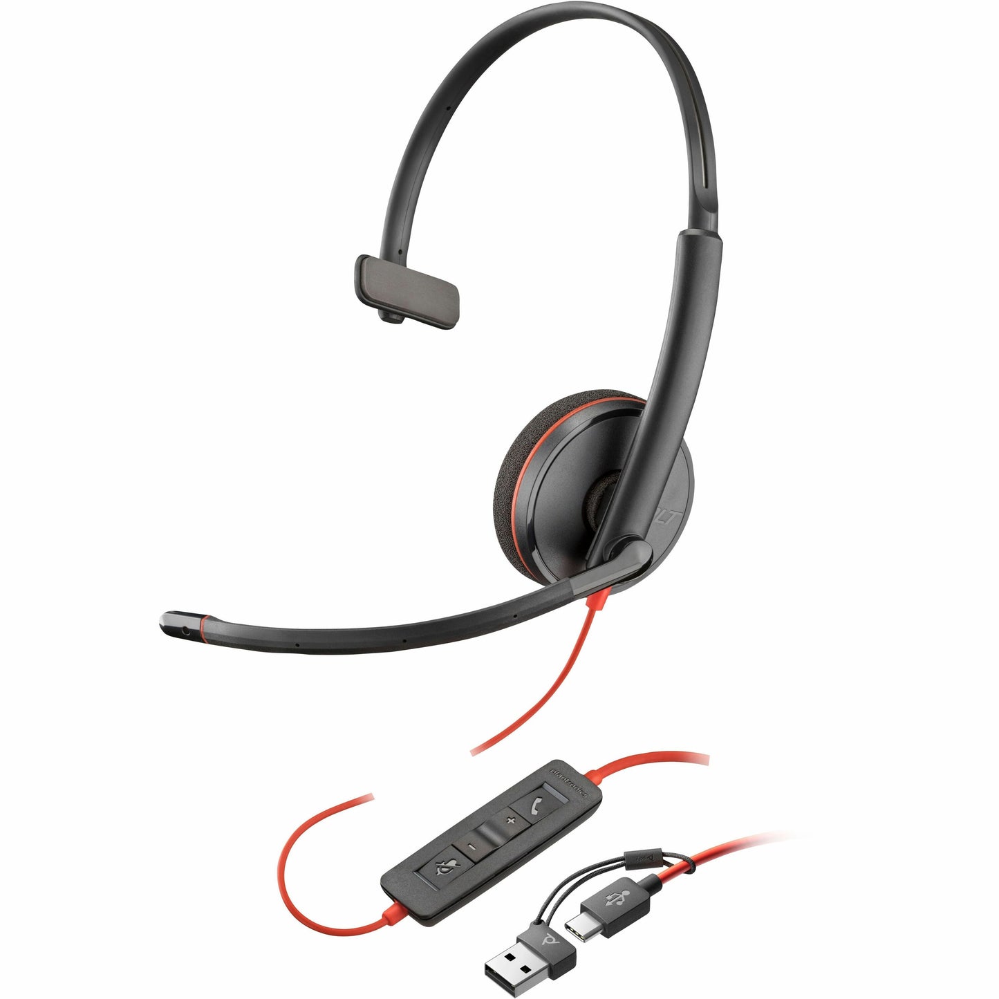 Main Image for Poly Blackwire 3210 Black Headset +USB-C/A Adapter TAA (Bulk)