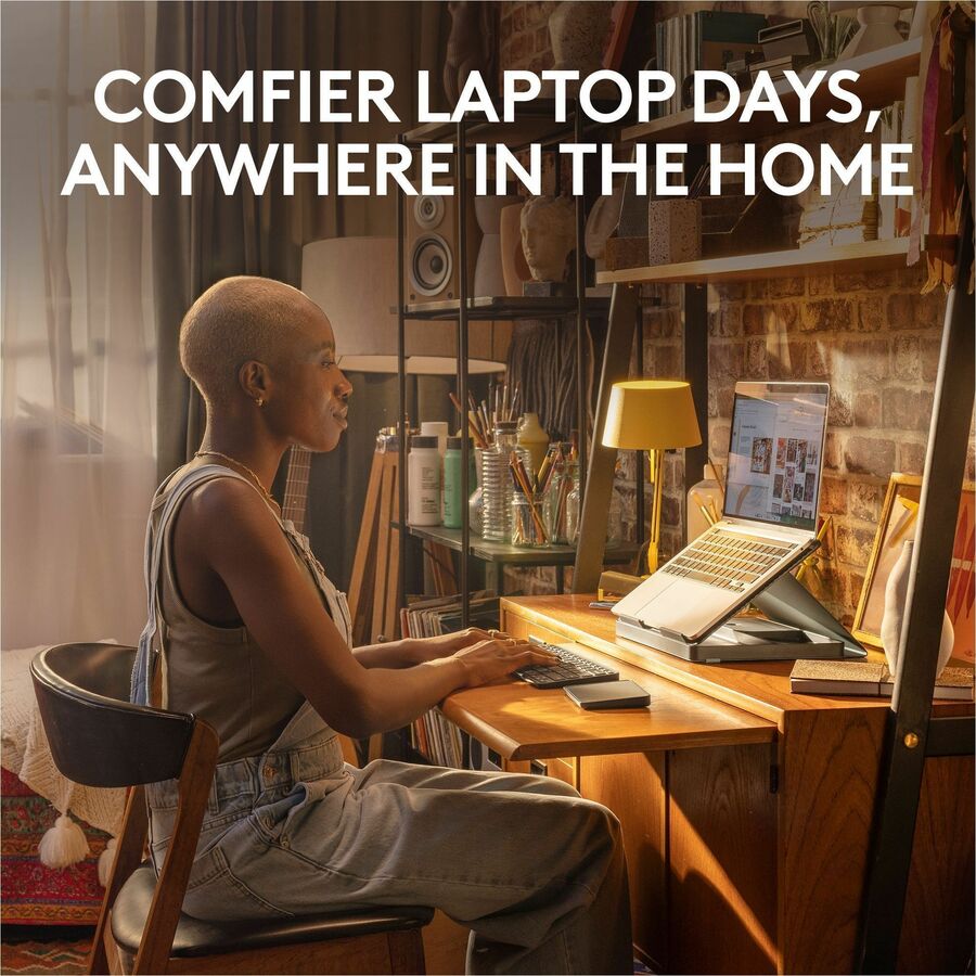Life-Style Image for Logitech Casa Pop-Up Desk Work From Home Kit with Laptop Stand, for Laptop/MacBook (10" to 17"), Green/Graphite