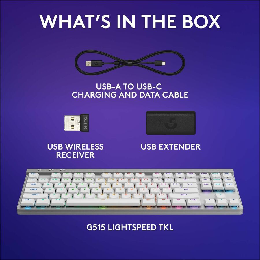Alternate-Image7 Image for Logitech G515 LIGHTSPEED TKL Low Profile Wireless Gaming Keyboard, LIGHTSYNC RGB, Thin Tenkeyless Design, PBT Keycaps, Linear (Red) Mechanical Switches, White