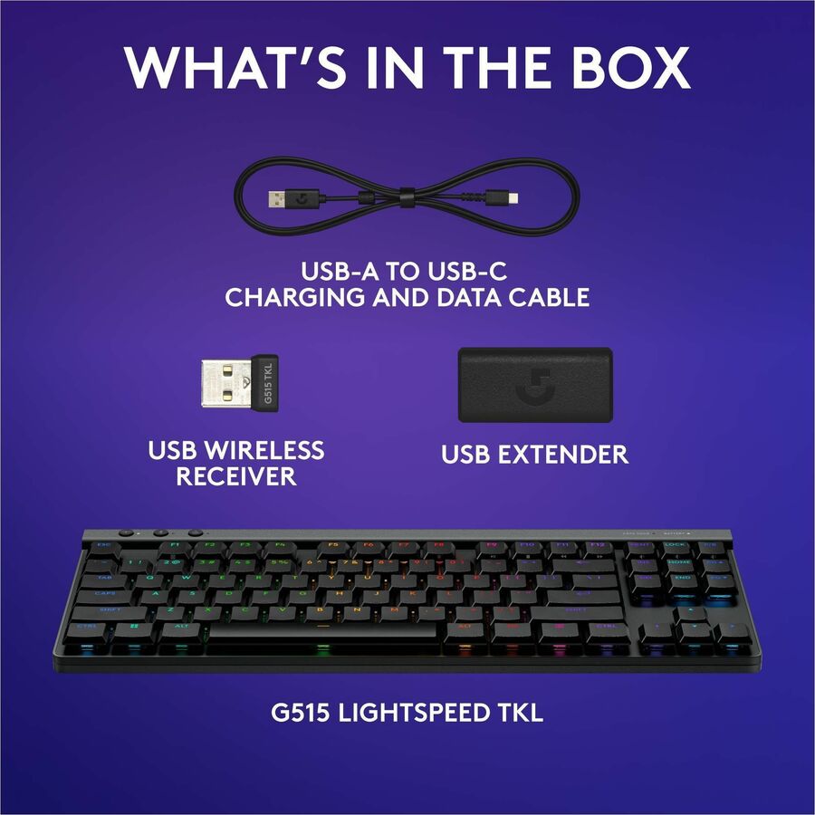 Alternate-Image7 Image for Logitech G515 LIGHTSPEED TKL Low Profile Wireless Gaming Keyboard, LIGHTSYNC RGB, Thin Tenkeyless Design, PBT Keycaps, Linear (Red) Mechanical Switches, Black