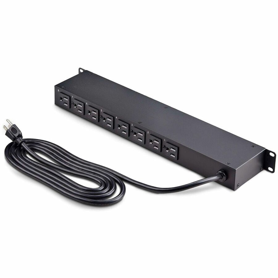 Right Image for StarTech.com 8-Outlet Horizontal Rack Mount PDU, 1U Power Strip, Outlet On/Off Switches, 15A Circuit Breaker, 8ft/2.4m Cord, NEMA 5-15P/R