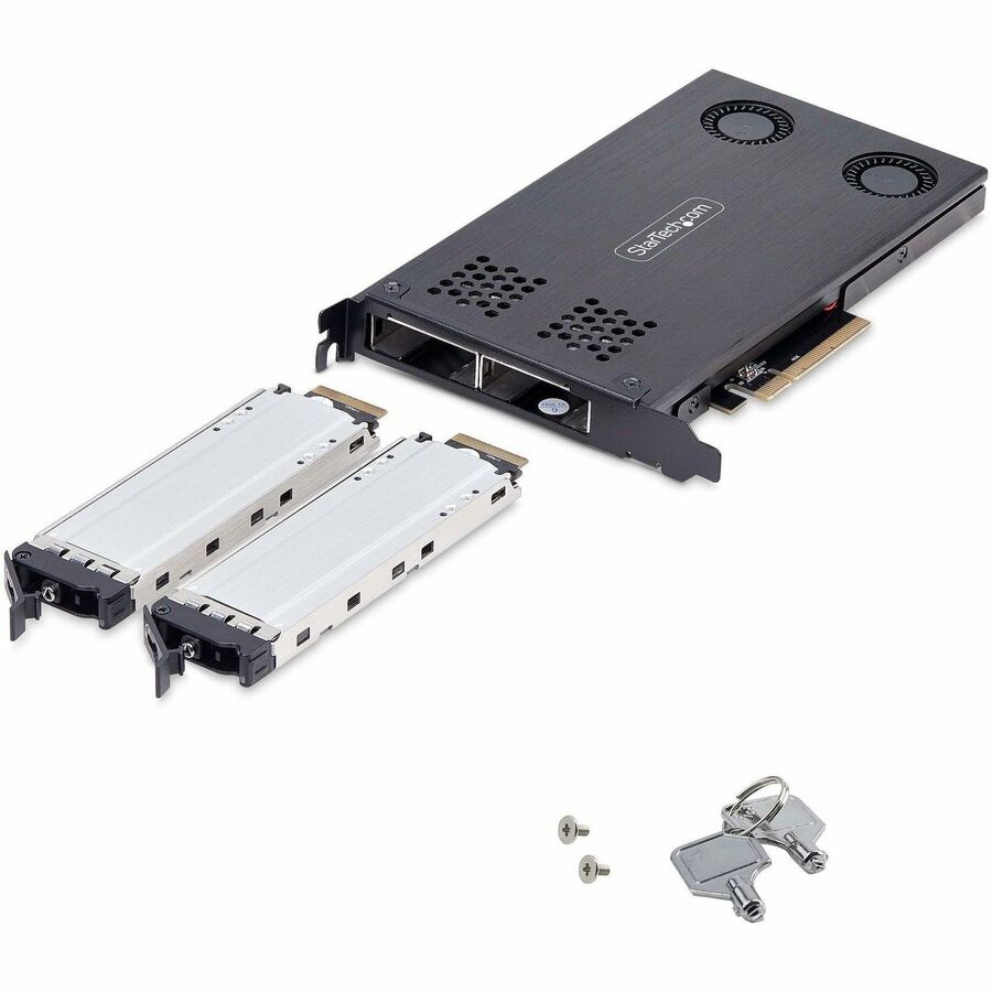 Alternate-Image8 Image for StarTech Dual-Bay M.2 NVMe SSD to PCIe x8 Removable Mobile Rack; Bifurcation Required; Tool-less Installation, PCIe Hot-Swap Drive Bay