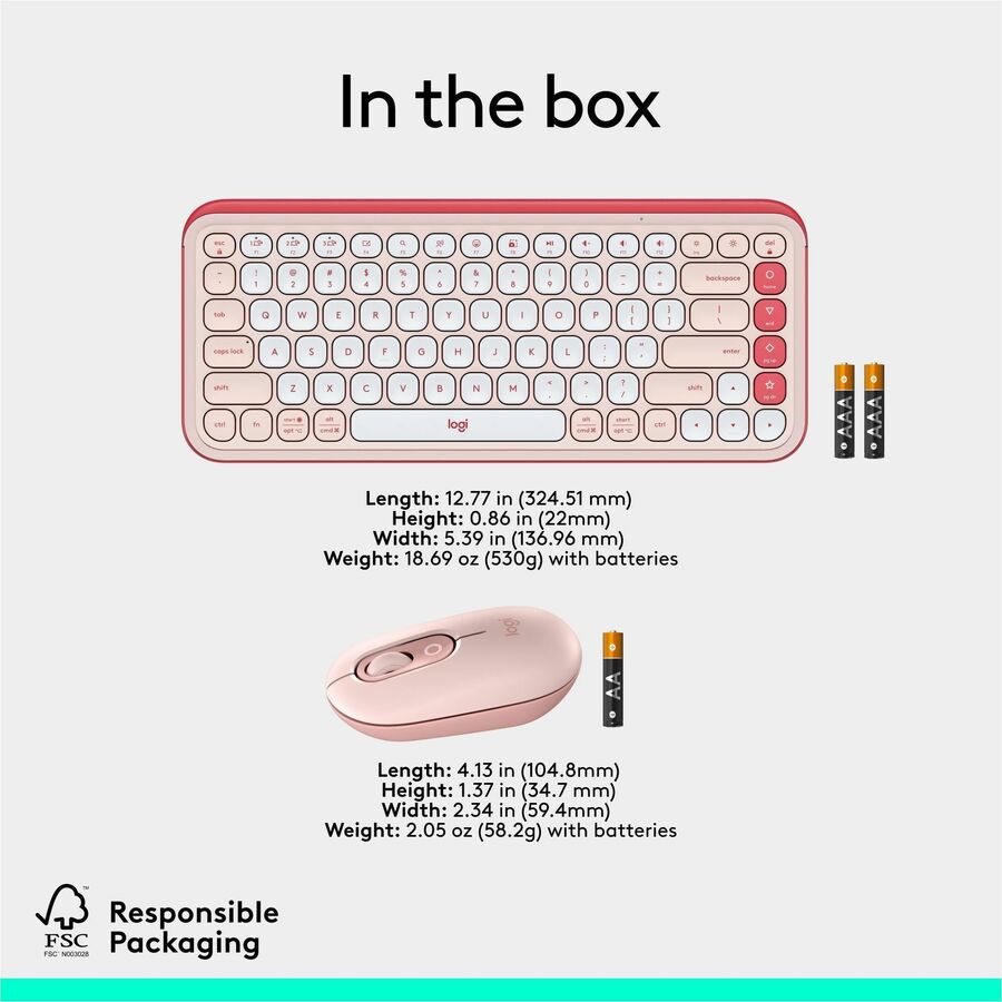 Alternate-Image9 Image for Logitech POP ICON COMBO, Bluetooth Keyboard and Mouse Combo, Comfortable Typing, Programmable Keys and Buttons, Quiet Clicks (Rose & Off-white)