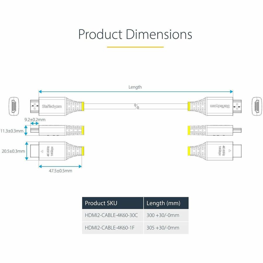 Alternate-Image4 Image for StarTech.com 1ft (30cm) High Speed HDMI Cable, 4K 60Hz/1440p 144Hz, 18Gbps, UHD HDMI 2.0 Cord, TPE Jacket