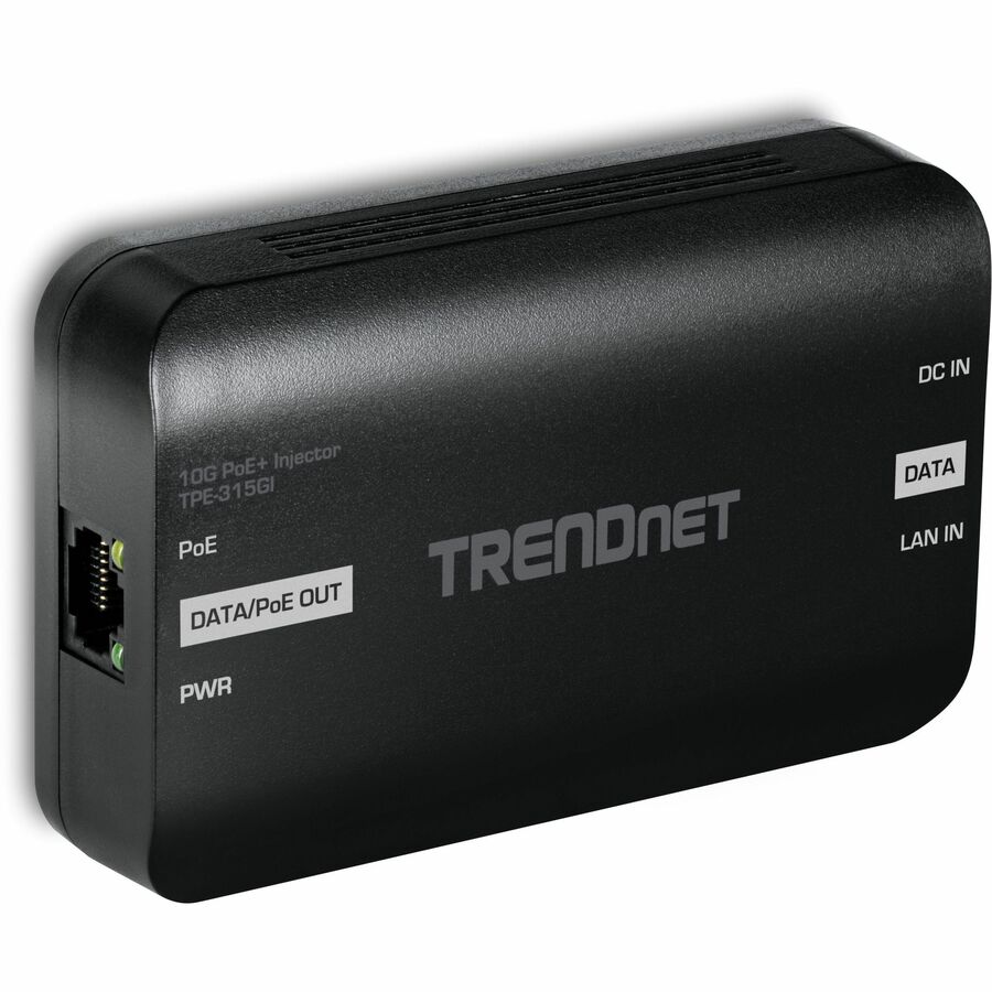 Top Image for TRENDnet 10G PoE+ Injector, TPE-315GI, Convert Non-PoE Port to a PoE+ Port, PoE (15.4W) or PoE+ (30W), 10GBASE-T Compliant, Up to 100m (328 ft.), Black