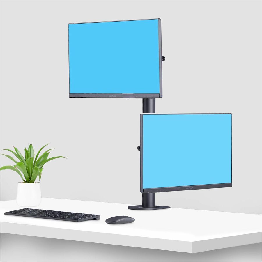Life-Style Image for StarTech Desk Mount For 2x Vertically Stacked Monitors, Dual 49" , Total 70lb/32kg, C-Clamp, VESA, Widescreen 16:9/Ultrawide 32:9, TAA