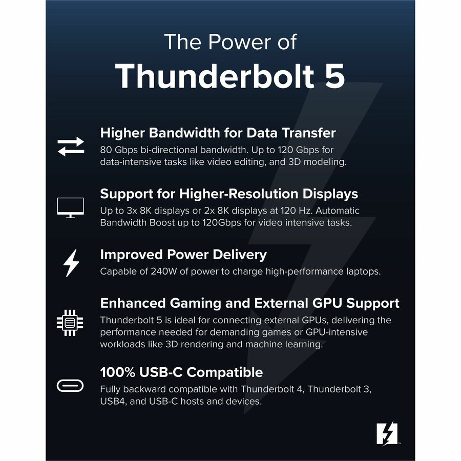 Alternate-Image6 Image for Plugable Thunderbolt 5 Cable with 80Gbps and 240W Charging - Thunderbolt Certified | Up to 120Gbps Bandwidth Boost