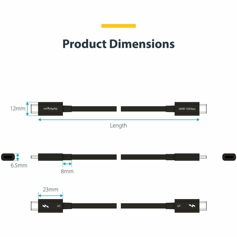 Alternate-Image5 Image for StarTech.com 1.5ft (50cm) Thunderbolt 5 Cable, 80Gbps/120Gbps, 240W PD, 8K 60Hz, Certified Thunderbolt Cable, Compatible w/TB4/USB-C