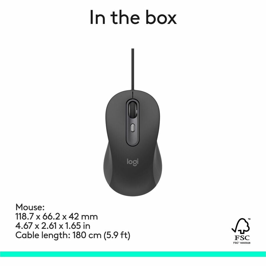 Alternate-Image8 Image for Logitech Signature Wired M520 Large for Business, Optical Wired Mouse, USB-C Plug-and-Play, Graphite