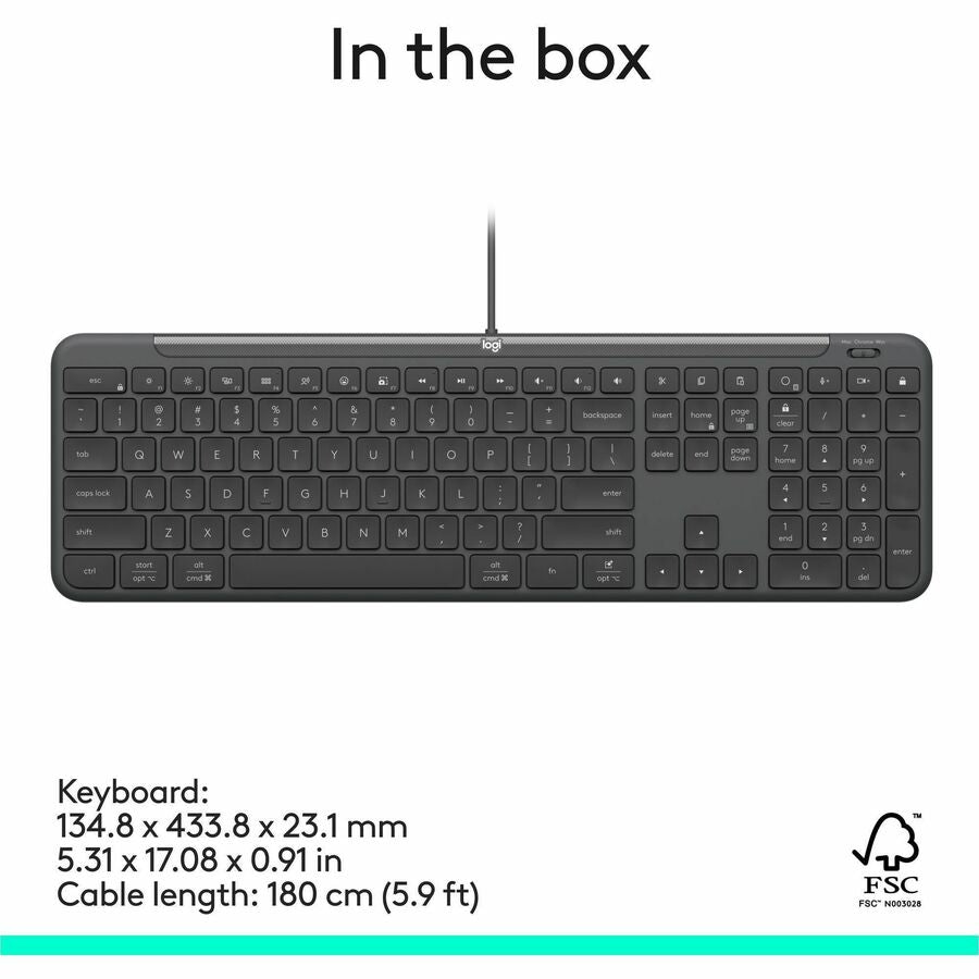 Alternate-Image7 Image for Logitech Signature Slim Wired K620 for Business, Full-Size Keyboard, USB-C Plug-and-Play, scissor keys, Graphite