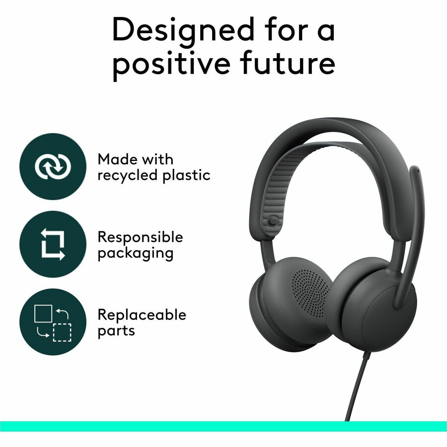 Alternate-Image9 Image for Logitech Zone Wired 2 for Business - Noise-Canceling Headset with Adaptive Hybrid ANC, Zoom & Google Certified, USB-C with USB-A adapter - Graphite